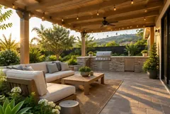 Covered patio with an outdoor kitchen